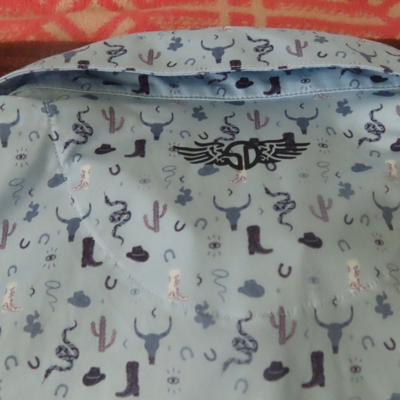 Straight Down Shirt Large Western Cowboy All Over Print Polo Performance SCAC - Picture 4 of 8